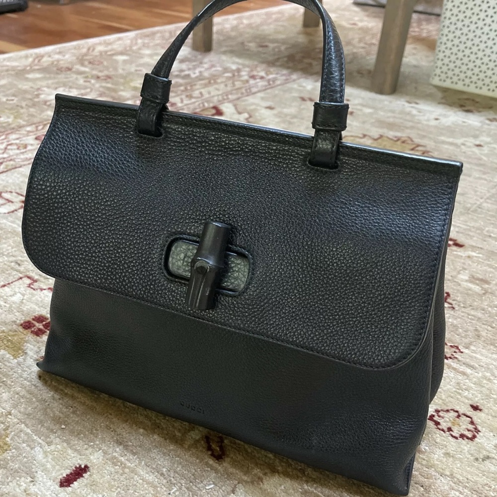 Black medium Gucci bamboo Daily pebbled leather like new